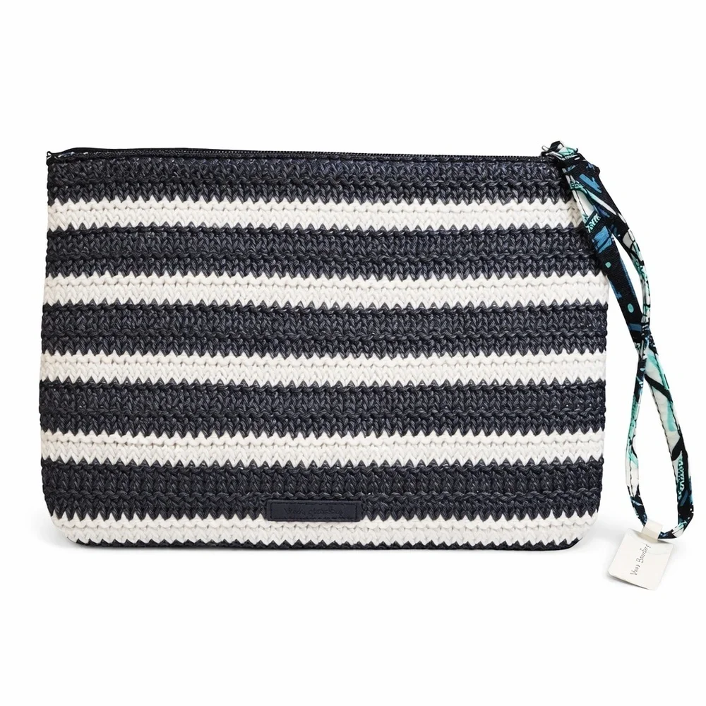 Vera Bradley Nautical Sailboat Straw Wristlet Blue White Stripe Zip bag - Picture 6 of 12